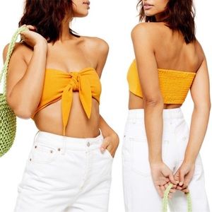 Topshop Tie Front Linen Strapless Tube Top Bandeau Summer Yellow